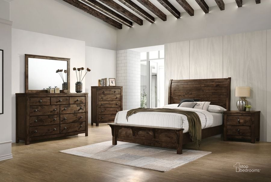 The appearance of Blue Ridge Rustic Gray Sleigh Bedroom Set designed by New Classic in the transitional interior design. This gray piece of furniture  was selected by 1StopBedrooms from Blue Ridge Collection to add a touch of cosiness and style into your home. Sku: B1334-310;B1334-320;B1334-330;B1334-040. Bed Type: Sleigh Bed. Material: Wood. Product Type: Sleigh Bed. Bed Size: Queen. Image1
