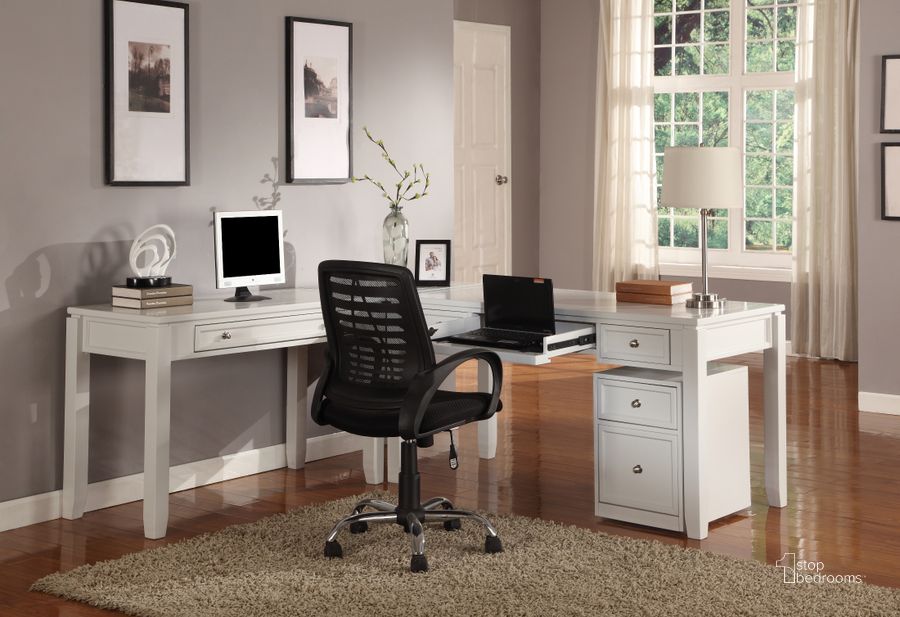 The appearance of Boca L-Shape Home Office Set designed by Parker House in the modern / contemporary interior design. This white piece of furniture  was selected by 1StopBedrooms from Boca Collection to add a touch of cosiness and style into your home. Sku: BOC#347D;BOC#370;BOC#357D. Material: Wood. Product Type: Home Office Set. Image1