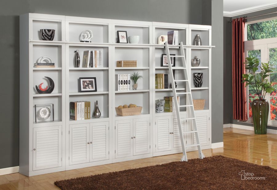 The appearance of Boca 5 Piece Library Wall Unit designed by Parker House in the modern / contemporary interior design. This white piece of furniture  was selected by 1StopBedrooms from Boca Collection to add a touch of cosiness and style into your home. Sku: BOC#420;BOC#420;BOC#430;BOC#430;BOC#430. Product Type: Entertainment Centers and Wall. Image1