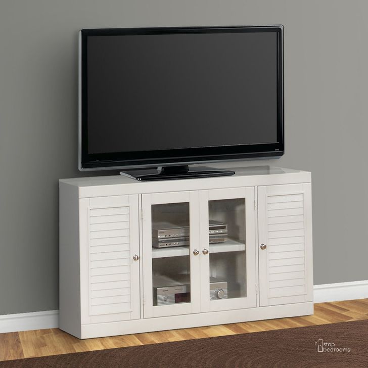 The appearance of Boca 56" TV Console designed by Parker House in the modern / contemporary interior design. This white piece of furniture  was selected by 1StopBedrooms from Boca Collection to add a touch of cosiness and style into your home. Sku: BOC#411. Material: Wood. Product Type: TV Stands and TV Console. Image1