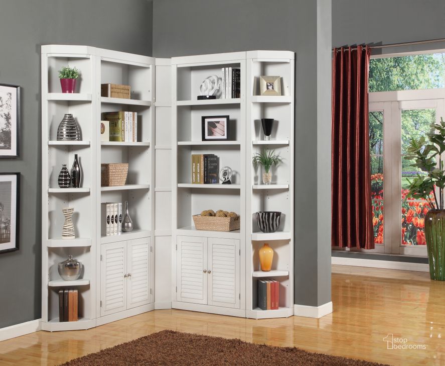 The appearance of Boca L Shape Bookcase Wall designed by Parker House in the modern / contemporary interior design. This white piece of furniture  was selected by 1StopBedrooms from Boca Collection to add a touch of cosiness and style into your home. Sku: BOC#430;BOC#430;BOC#450;BOC#450;BOC#456. Product Type: Bookcase. Image1