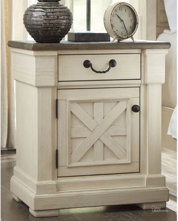 The appearance of Bolanburg Two Tone One Drawer Nightstand designed by Signature Design by Ashley in the transitional interior design. This two-tone piece of furniture  was selected by 1StopBedrooms from Bolanburg Collection to add a touch of cosiness and style into your home. Sku: B647-191. Material: Wood. Product Type: Nightstand. Image1