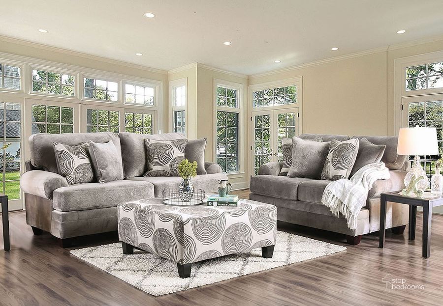 The appearance of Bonaventura Living Room Set (Gray) designed by Furniture of America in the transitional interior design. This gray piece of furniture  was selected by 1StopBedrooms from Bonaventura Collection to add a touch of cosiness and style into your home. Sku: SM5142GY-SF;SM5142GY-LV. Material: Fabric. Product Type: Living Room Set. Image1