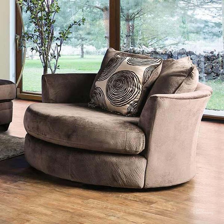 The appearance of Bonaventura Swivel Chair (Brown) designed by Furniture of America in the transitional interior design. This brown piece of furniture  was selected by 1StopBedrooms from Bonaventura Collection to add a touch of cosiness and style into your home. Sku: SM5142BR-CH. Material: Fabric. Product Type: Living Room Chair. Image1