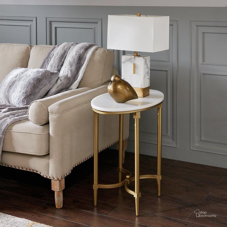 The appearance of Bordeaux End Table In White/Gold designed by Olliix in the traditional interior design. This white/gold piece of furniture  was selected by 1StopBedrooms from Bordeaux Collection to add a touch of cosiness and style into your home. Sku: MPS120-0124. Material: Metal. Product Type: End Table. Image1