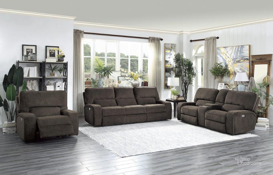 The appearance of Borneo Chocolate Power Double Reclining Living Room Set With Power Headrest designed by Homelegance in the transitional interior design. This brown piece of furniture  was selected by 1StopBedrooms from Borneo Collection to add a touch of cosiness and style into your home. Sku: 9849CH-3PWH;9849CH-2PWH. Material: Wood. Product Type: Living Room Set. Image1