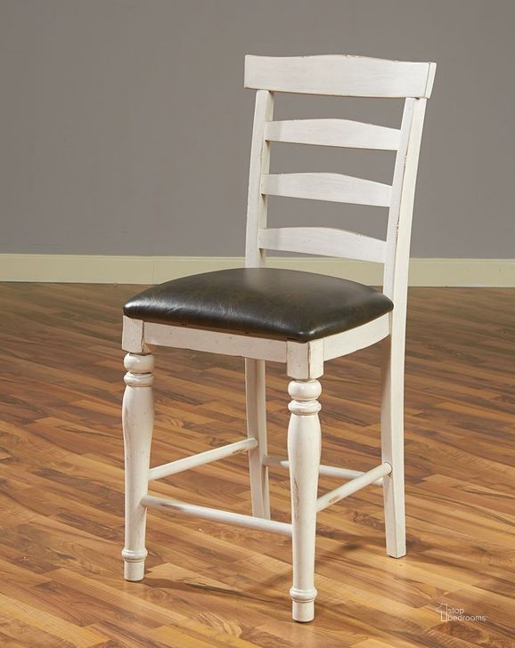 The appearance of Bourbon French Country Ladderback Cushioned Counter Stool Set of 2 designed by Sunny Design in the country / farmhouse interior design. This white and brown piece of furniture  was selected by 1StopBedrooms from Bourbon County Collection to add a touch of cosiness and style into your home. Sku: 1432FC-24C. Product Type: Barstool. Material: Birch. Image1