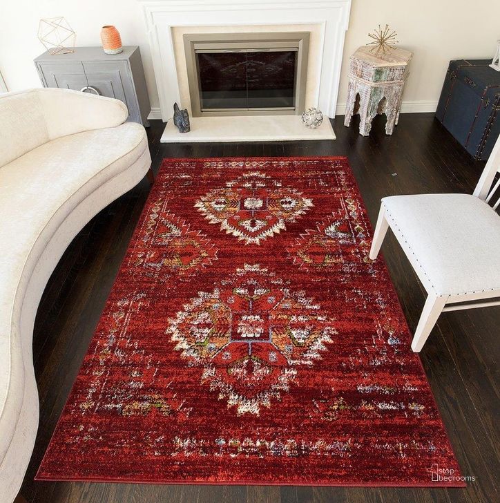 The appearance of Bradford KH40C Burnt Red Tribal Moroccan rust 5' x 7' Area Rug designed by Rugs America in the moroccan interior design. This dark rum piece of furniture  was selected by 1StopBedrooms from Bradford Collection to add a touch of cosiness and style into your home. Sku: RA27345. Material: Polypropylene. Product Type: Area Rugs. Image1