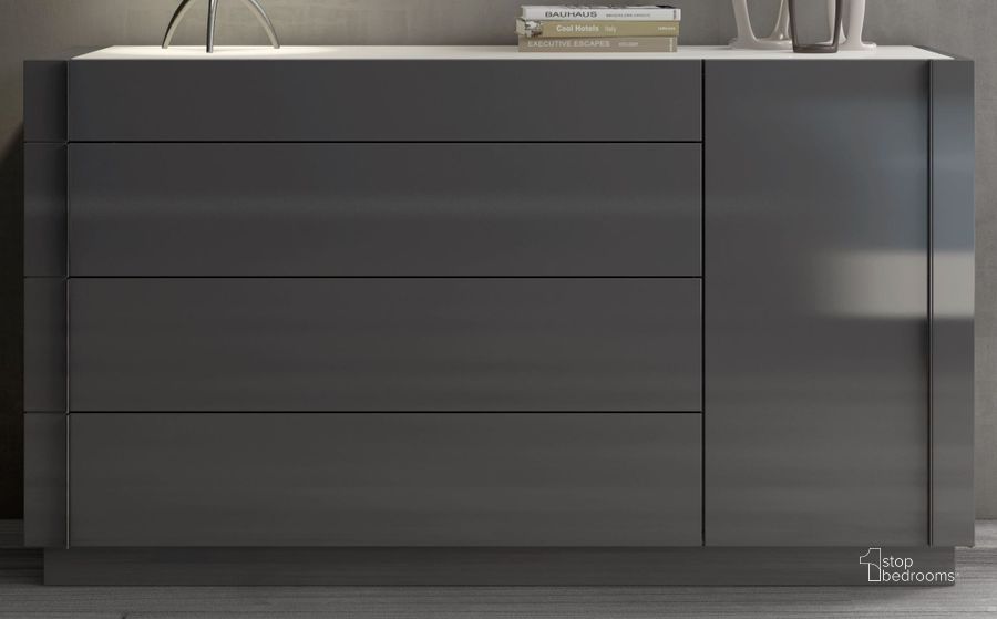 The appearance of Braga Natural Grey Lacquer Dresser designed by J&M in the modern / contemporary interior design. This gray piece of furniture  was selected by 1StopBedrooms from Braga Collection to add a touch of cosiness and style into your home. Sku: 178671-D. Material: Wood. Product Type: Dresser. Image1