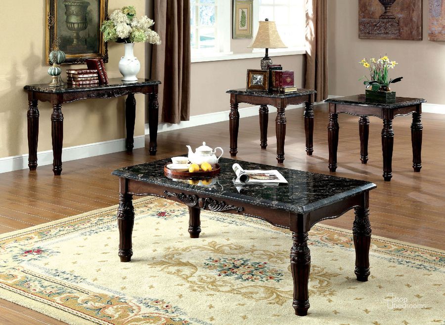 The appearance of Brampton 3 Piece Table Set In Espresso and Black designed by Furniture of America in the traditional interior design. This espresso and black piece of furniture  was selected by 1StopBedrooms from Brampton Collection to add a touch of cosiness and style into your home. Sku: CM4292EX-3PK. Material: Wood. Product Type: Occasional Table Set. Image1