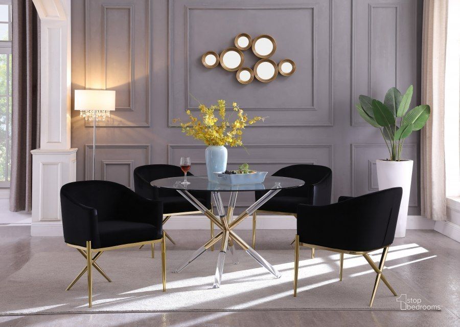The appearance of Brand Gold Dining Room Set 0qb24343258 designed by Furnique in the modern / contemporary interior design. This gold piece of furniture  was selected by 1StopBedrooms from Brand Collection to add a touch of cosiness and style into your home. Sku: 916-T-1;916-T-2;763Black-C. Table Base Style: Trestle. Table Top Shape: Round. Product Type: Dining Room Set. Material: Velvet. Size: 48". Image1