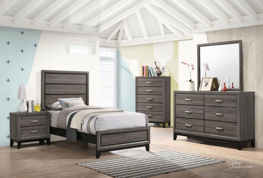 The appearance of Brandon Grey Oak Youth Panel Bedroom Set designed by Coaster in the transitional interior design. This brown piece of furniture  was selected by 1StopBedrooms from Brandon Collection to add a touch of cosiness and style into your home. Sku: 212421TB1;212421TB2;212422. Bed Type: Panel Bed. Material: Wood. Product Type: Panel Bed. Bed Size: Twin. Image1