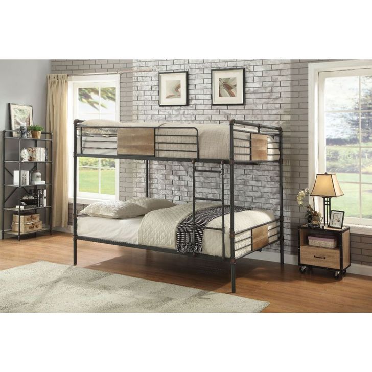 The appearance of Brantley Sandy Black Queen Over Queen Bunk Bed designed by ACME in the industrial interior design. This black piece of furniture  was selected by 1StopBedrooms from Brantley Collection to add a touch of cosiness and style into your home. Sku: 37720-1;37721-2. Bed Type: Bunk Bed. Material: Metal. Product Type: Bunk Bed. Bed Size: Queen Over Queen. Image1