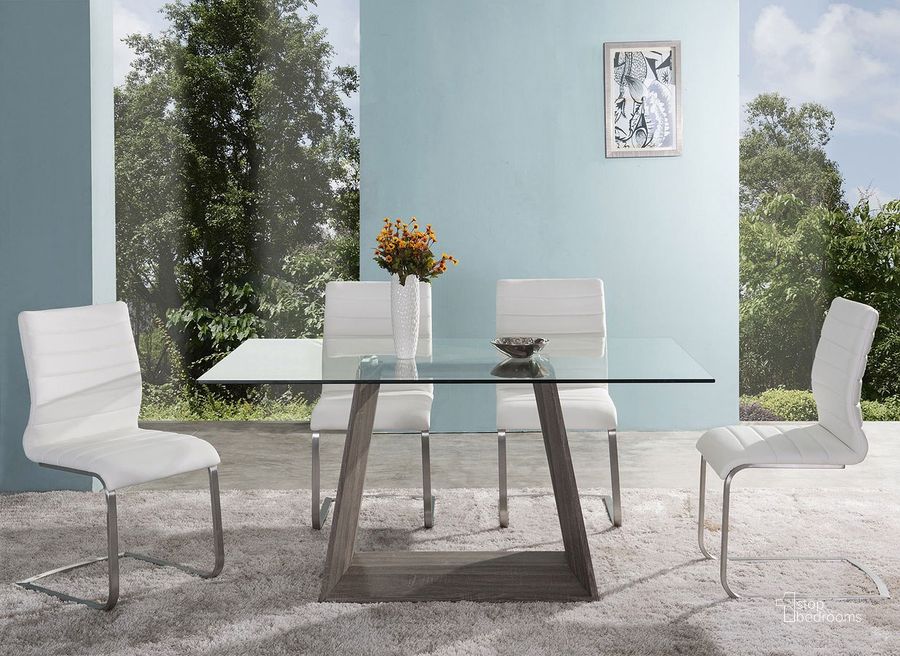 The appearance of Bravo Dining Room Set w/ Fusion Chairs designed by Armen Living in the modern / contemporary interior design. This  piece of furniture  was selected by 1StopBedrooms from Bravo Collection to add a touch of cosiness and style into your home. Sku: LCBRDIGLTO;LCBRDIGLBA;LCFUSIGR. Table Base Style: Pedestal. Material: Wood. Product Type: Dining Room Set. Size: 63". Image1