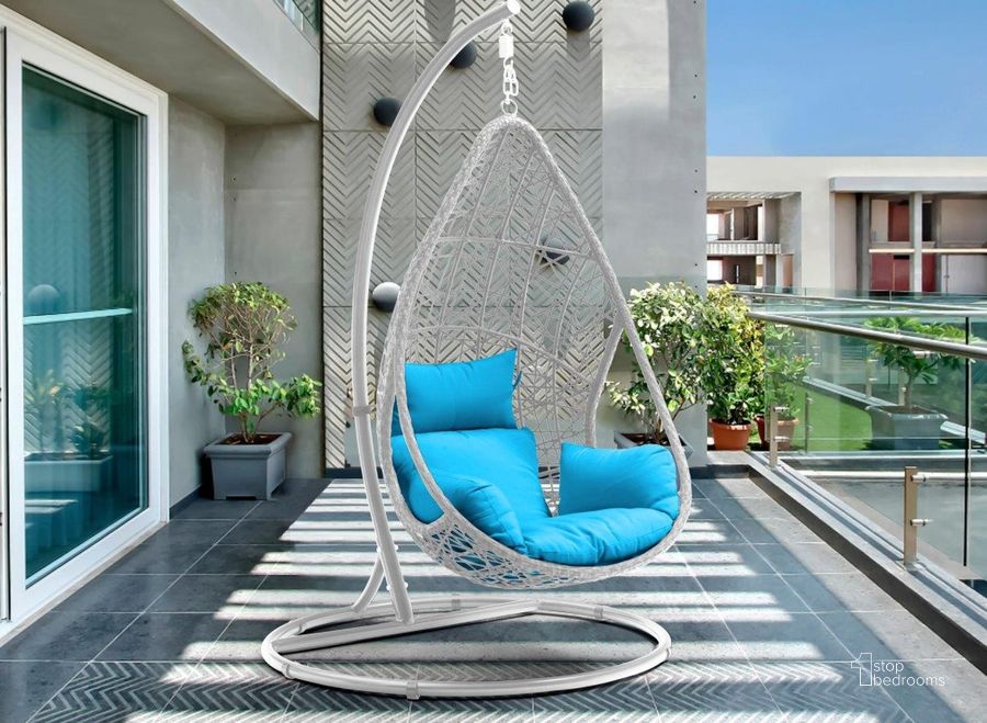 The appearance of Bravo Outdoor Egg Chair In Wash White designed by Whiteline Modern Living in the modern / contemporary interior design. This blue piece of furniture  was selected by 1StopBedrooms from Bravo Collection to add a touch of cosiness and style into your home. Sku: EG1684-WHT/BLU. Product Type: Outdoor Chair. Material: Wicker. Image1