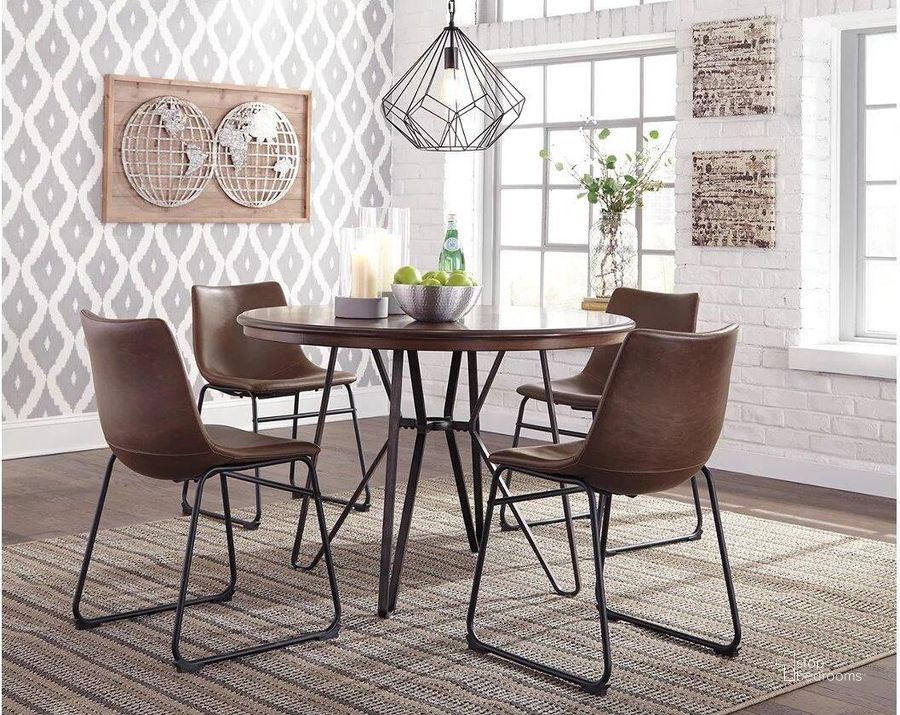 The appearance of Bren Two-tone Brown Dining Table designed by Isaac Tahari in the modern / contemporary interior design. This two-tone brown piece of furniture  was selected by 1StopBedrooms from Bren Collection to add a touch of cosiness and style into your home. Sku: D372-15. Table Base Style: Trestle. Table Top Shape: Round. Material: Metal. Product Type: Dining Table. Size: 45". Image1