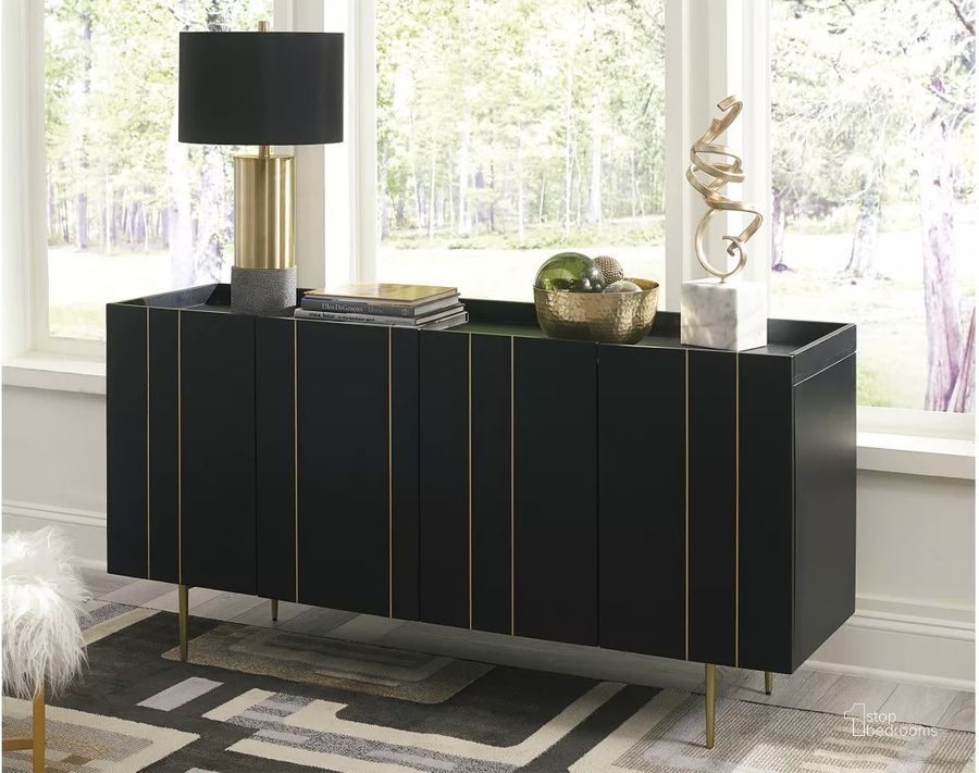 The appearance of Brentburn Black And Gold Accent Cabinet designed by Signature Design by Ashley in the transitional interior design. This black/gold piece of furniture  was selected by 1StopBedrooms from Brentburn Collection to add a touch of cosiness and style into your home. Sku: A4000260. Material: Metal. Product Type: Accent Chest. Image1