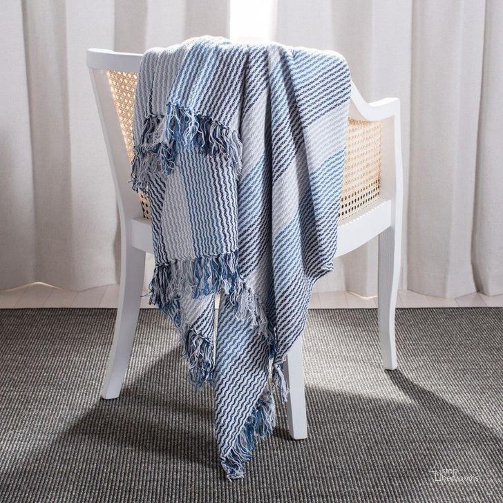The appearance of Brenton Fringe Throw designed by Safavieh in the modern / contemporary interior design. This blue and white piece of furniture  was selected by 1StopBedrooms from Brenton Collection to add a touch of cosiness and style into your home. Sku: THR904A-5060. Material: Cotton. Product Type: Pillows and Throw. Image1