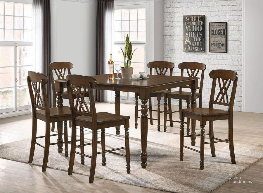 The appearance of Breshay Walnut Dining Set designed by Polished Pine in the country / farmhouse interior design. This walnut piece of furniture  was selected by 1StopBedrooms from Breshay Collection to add a touch of cosiness and style into your home. Sku: DN00622;DN00623. Table Top Shape: Square. Material: Wood. Product Type: Dining Room Set. Image1