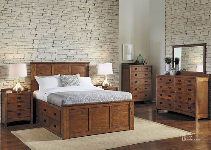The appearance of Bretherins Way Brown Storage Bed Bedroom Set designed by Isaac Tahari in the transitional interior design. This brown piece of furniture  was selected by 1StopBedrooms from Bretherins Way Collection to add a touch of cosiness and style into your home. Sku: MIHHA505F;MIHHA505H;MIHHA505N;MIHHA505P;MIHHA505Q;MIHHA5750. Bed Type: Storage Bed. Material: Wood. Product Type: Storage Bed. Bed Size: Queen. Image1