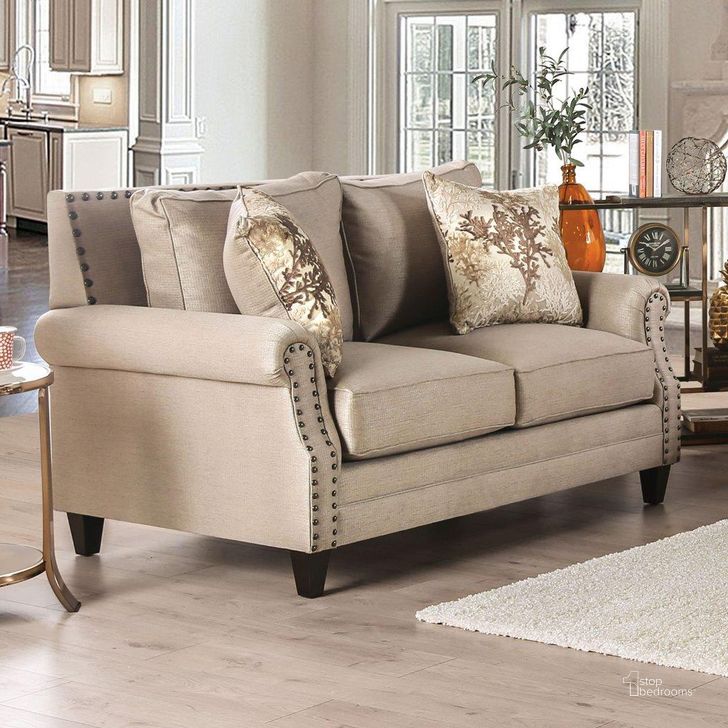The appearance of Briana Loveseat In Beige designed by Furniture of America in the transitional interior design. This beige piece of furniture  was selected by 1StopBedrooms from Briana Collection to add a touch of cosiness and style into your home. Sku: SM2676-LV. Material: Wood. Product Type: Loveseat.