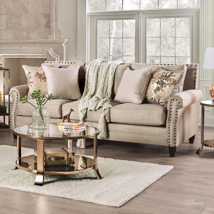 The appearance of Briana Sofa In Beige designed by Furniture of America in the transitional interior design. This beige piece of furniture  was selected by 1StopBedrooms from Briana Collection to add a touch of cosiness and style into your home. Sku: SM2676-SF. Material: Wood. Product Type: Sofa.