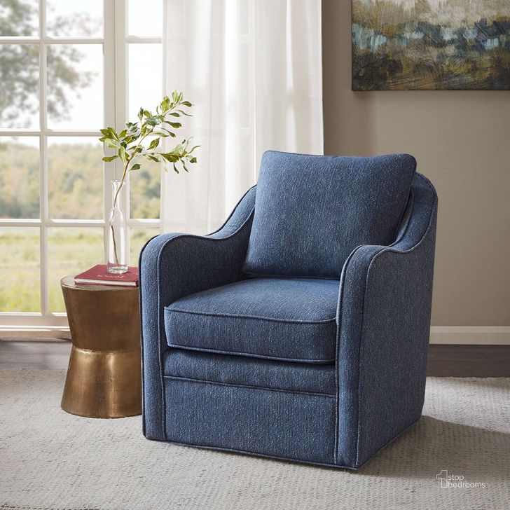 The appearance of Brianne Swivel Chair In Navy designed by Olliix in the transitional interior design. This navy piece of furniture  was selected by 1StopBedrooms from Brianne Collection to add a touch of cosiness and style into your home. Sku: MP103-0697. Material: Wood. Product Type: Living Room Chair. Image1