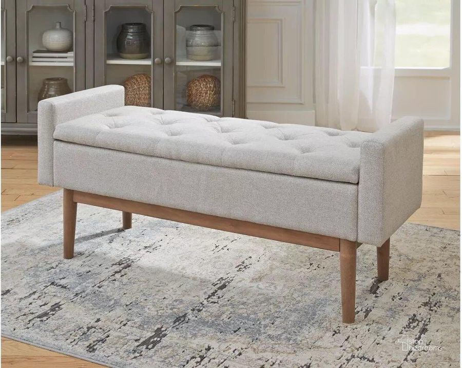 The appearance of Briarson Beige And Brown Storage Bench designed by Signature Design by Ashley in the modern / contemporary interior design. This beige and brown piece of furniture  was selected by 1StopBedrooms from Briarson Collection to add a touch of cosiness and style into your home. Sku: A3000247. Material: Fabric. Product Type: Storage Bench. Image1