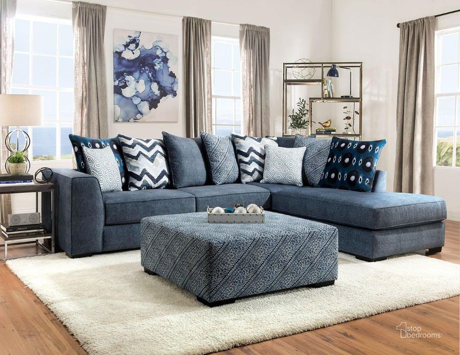 The appearance of Brielle Sectional In Blue designed by Furniture of America in the transitional interior design. This blue piece of furniture  was selected by 1StopBedrooms from Brielle Collection to add a touch of cosiness and style into your home. Sku: SM5146-SECT. Material: Wood. Product Type: Sectional. Layout: L-Shape.