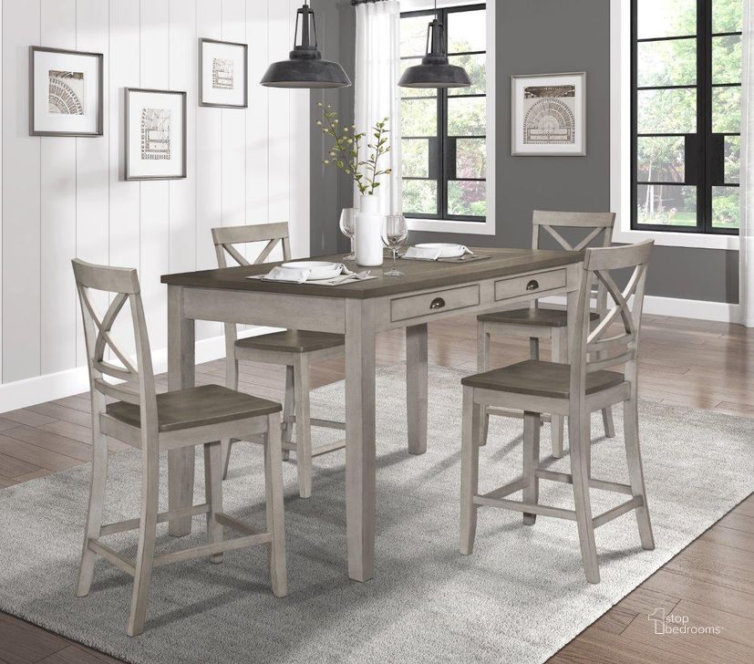 The appearance of Brightleaf Brown And Light Gray Counter Height Dining Room Set designed by Homelegance in the transitional interior design. This gray piece of furniture  was selected by 1StopBedrooms from Brightleaf Collection to add a touch of cosiness and style into your home. Sku: 5803RF-36;5803RF-24. Table Base Style: Legs. Material: Wood. Product Type: Dining Room Set. Table Top Shape: Rectangular. Image1