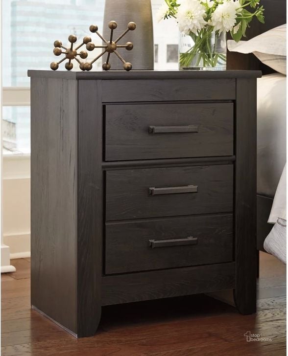 The appearance of Brinxton Black 2 Drawer Nightstand designed by Signature Design by Ashley in the transitional interior design. This charcoal piece of furniture  was selected by 1StopBedrooms from Brinxton Collection to add a touch of cosiness and style into your home. Sku: B249-92. Material: Wood. Product Type: Nightstand. Image1