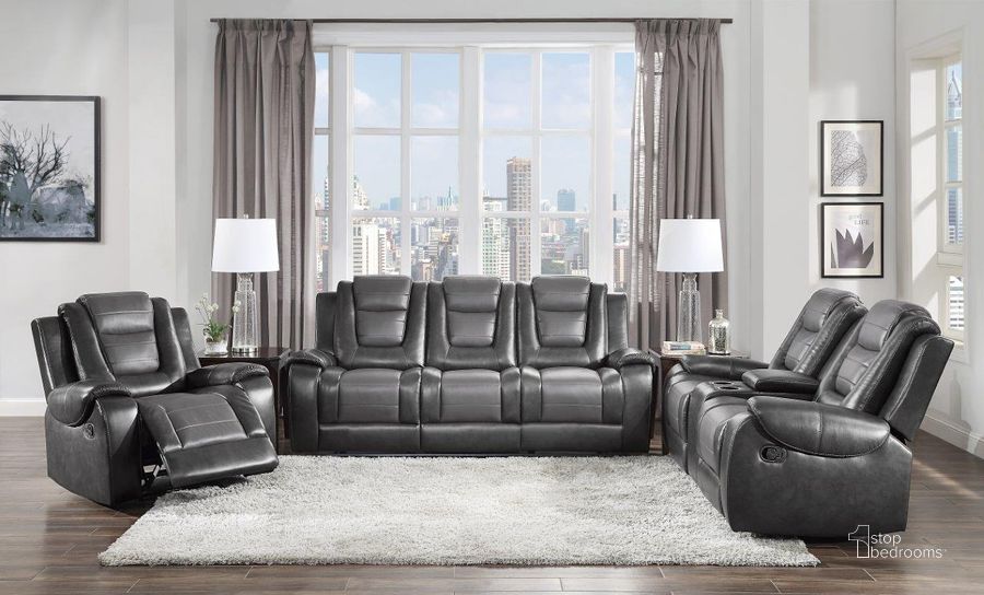 The appearance of Briscoe Light And Dark Gray Double Reclining Living Room Set With Drop Down Cup Holders designed by Homelegance in the modern / contemporary interior design. This brown piece of furniture  was selected by 1StopBedrooms from Briscoe Collection to add a touch of cosiness and style into your home. Sku: 9470GY-3;9470GY-2. Material: Wood. Product Type: Living Room Set. Image1