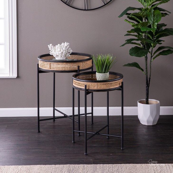 The appearance of Broadmont Round Accent Tables Set of 2 designed by SEI Furniture in the modern / contemporary interior design. This black and natural piece of furniture  was selected by 1StopBedrooms from Broadmont Collection to add a touch of cosiness and style into your home. Sku: CK1219304. Material: Wood. Product Type: Accent Table. Image1