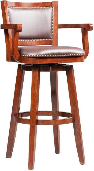 The appearance of Broadmoor 34 Inch Swivel Bar Stool With Arms In Cherry designed by Boraam Industries in the traditional interior design. This cherry piece of furniture  was selected by 1StopBedrooms from Broadmoor Collection to add a touch of cosiness and style into your home. Sku: 51934. Product Type: Barstool. Material: Rubberwood. Image1