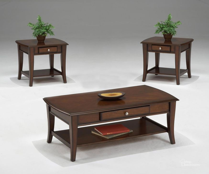 The appearance of Broadway 3-Pack Occasional Table Set In Cherry designed by Bernards in the traditional interior design. This cherry piece of furniture  was selected by 1StopBedrooms from Broadway Collection to add a touch of cosiness and style into your home. Sku: 8608. Material: Wood Veneer. Product Type: Occasional Table Set.