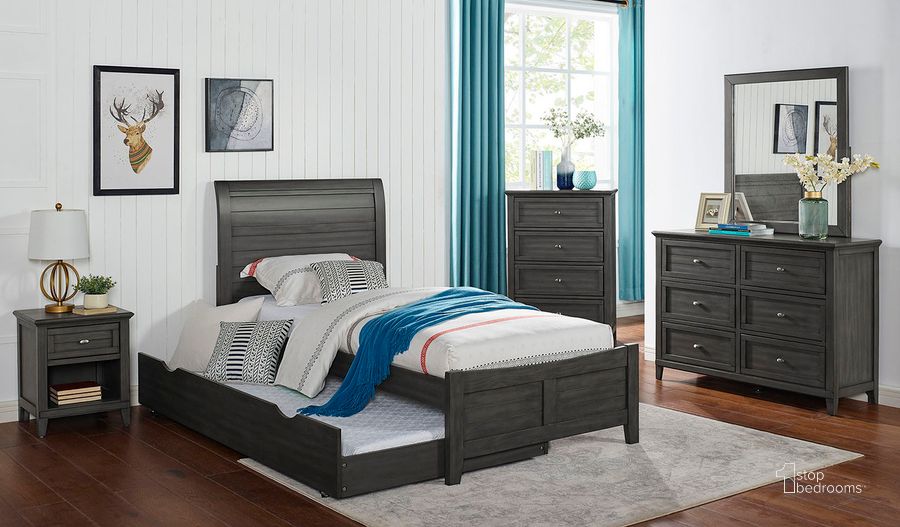 The appearance of Brogan Twin Bed In Gray designed by Furniture of America in the transitional interior design. This gray piece of furniture  was selected by 1StopBedrooms from Brogan Collection to add a touch of cosiness and style into your home. Sku: CM7517GY-T-HB;CM7517GY-T-FB;CM7517GY-T-R. Bed Type: Platform Bed. Material: Wood. Product Type: Platform Bed. Bed Size: Twin. Image1