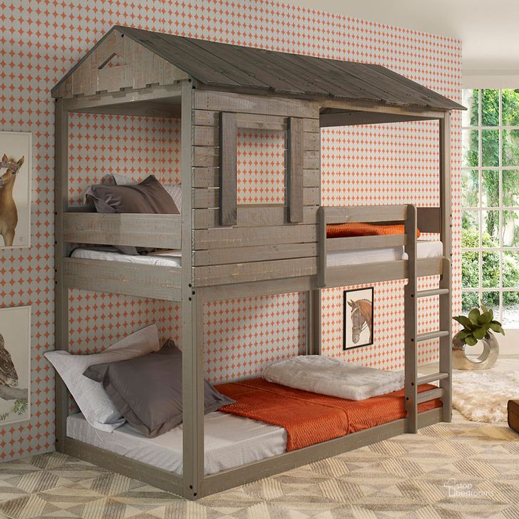 The appearance of Broghan Rustic Gray Twin Kid Room designed by Polished Pine in the country / farmhouse interior design. This rustic gray piece of furniture  was selected by 1StopBedrooms from Broghan Collection to add a touch of cosiness and style into your home. Sku: 38140RF;38141R;38142SLAT. Bed Type: Bunk Bed. Material: Wood. Bed Size: Twin. Product Type: Kids Loft and Bunk Bed. Image1