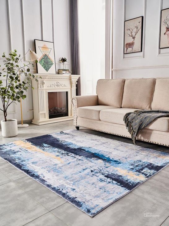The appearance of Broly Gray and Blue Area Rug 0qb2330214 designed by Artisan Elegance in the modern / contemporary interior design. This gray and blue piece of furniture  was selected by 1StopBedrooms from Broly Collection to add a touch of cosiness and style into your home. Sku: ZP1021-57. Material: Polyester. Product Type: Area Rugs. Image1