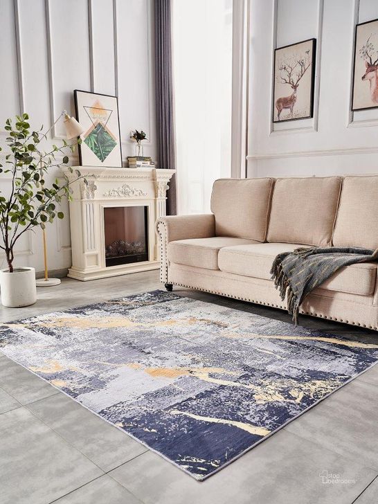 The appearance of Broly Gray and Blue Area Rug 0qb24536733 designed by Artisan Elegance in the modern / contemporary interior design. This gray and blue piece of furniture  was selected by 1StopBedrooms from Broly Collection to add a touch of cosiness and style into your home. Sku: ZP1023-710. Material: Polyester. Product Type: Area Rugs. Image1