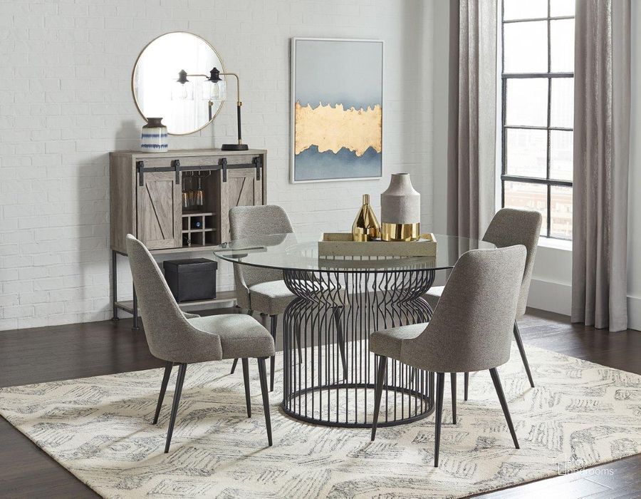 The appearance of Bronc Black Dining Set designed by Versailles Home in the modern / contemporary interior design. This black piece of furniture  was selected by 1StopBedrooms from Bronc Collection to add a touch of cosiness and style into your home. Sku: 193511;CP54RD-10;190442. Table Base Style: Pedestal. Table Top Shape: Round. Material: Fabric. Product Type: Dining Room Set. Size: 54". Image1
