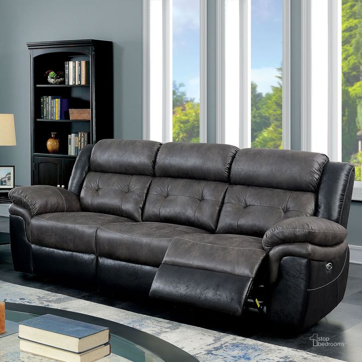 The appearance of Brookdale Power Motion Sofa In Gray and Black designed by Furniture of America in the transitional interior design. This gray and black piece of furniture  was selected by 1StopBedrooms from Brookdale Collection to add a touch of cosiness and style into your home. Sku: CM6217GY-SF. Material: Wood. Product Type: Sofa. Image1