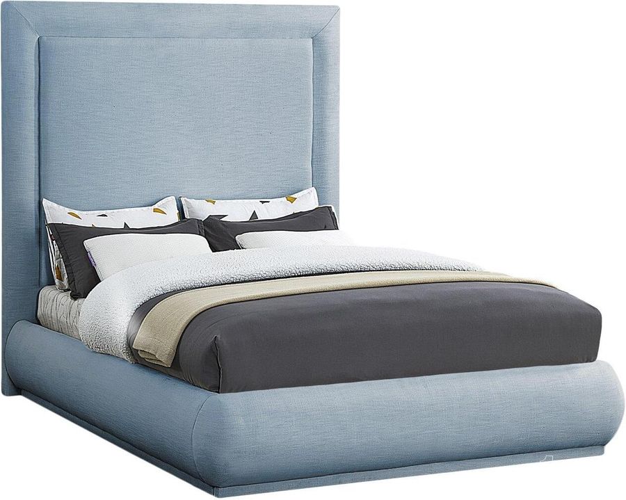 The appearance of Brooke Linen Textured Fabric Queen Bed In Sky Blue designed by Meridian in the transitional interior design. This sky blue piece of furniture  was selected by 1StopBedrooms from Brooke Collection to add a touch of cosiness and style into your home. Sku: BrookeSkyBlu-Q-1;BrookeSkyBlu-Q-2. Material: Wood. Product Type: Bed. Bed Size: Queen. Image1
