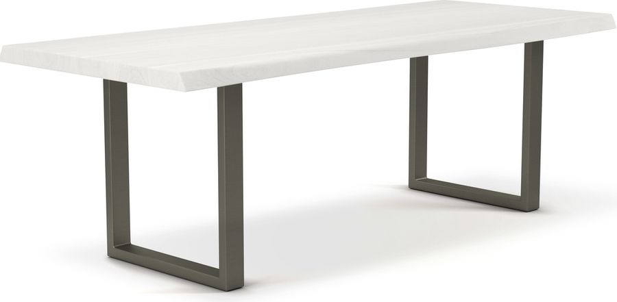 The appearance of Brooks 40 Inch x 116 Inch U Base Dining Table In White Wash Top And Pewter Base designed by Urbia in the modern / contemporary interior design. This white wash piece of furniture  was selected by 1StopBedrooms from Brooks Collection to add a touch of cosiness and style into your home. Sku: IL-BRO-DT-116WW-0304. Table Base Style: Double Pedestal. Material: Wood. Product Type: Dining Table. Table Top Shape: Rectangular. Size: 116". Image1