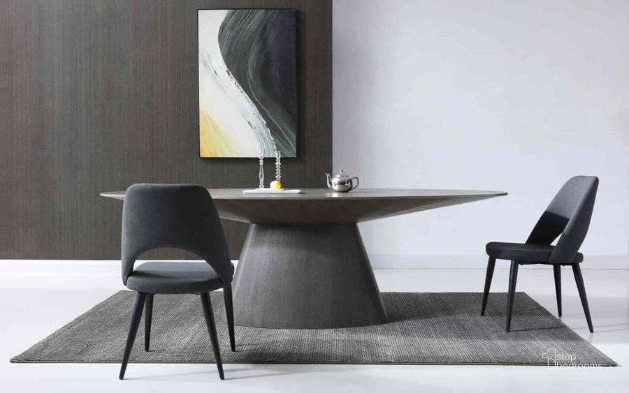 The appearance of Bruno Grey Dining Table designed by Whiteline Modern Living in the modern / contemporary interior design. This grey piece of furniture  was selected by 1StopBedrooms from Bruno Collection to add a touch of cosiness and style into your home. Sku: DT1474-GRY. Table Base Style: Pedestal. Table Top Shape: Oval. Material: Wood. Product Type: Dining Table. Image1