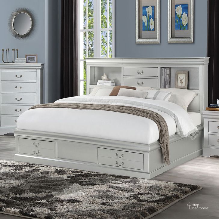 The appearance of Bryland Platinum Queen Bookcase Bed designed by Isaac Tahari in the transitional interior design. This platinum piece of furniture  was selected by 1StopBedrooms from Bryland Collection to add a touch of cosiness and style into your home. Sku: 24920Q-HB;24921Q-FB;24922Q-R. Bed Type: Storage Bed. Material: Wood. Product Type: Storage Bed. Bed Size: Queen. Image1