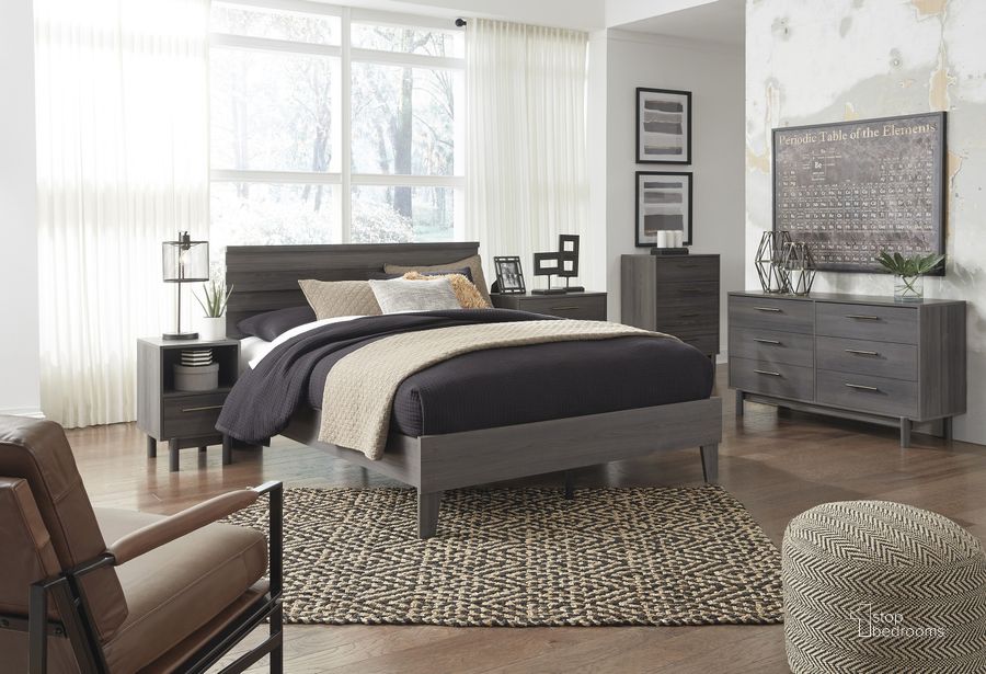 The appearance of Brymont Dark Gray Platform Bedroom Set designed by Signature Design by Ashley in the modern / contemporary interior design. This dark gray piece of furniture  was selected by 1StopBedrooms from Brymont Collection to add a touch of cosiness and style into your home. Sku: EB1011-113;EB1011-157;EB1011-291. Bed Type: Platform Bed. Material: Wood. Product Type: Platform Bed. Bed Size: Queen. Image1