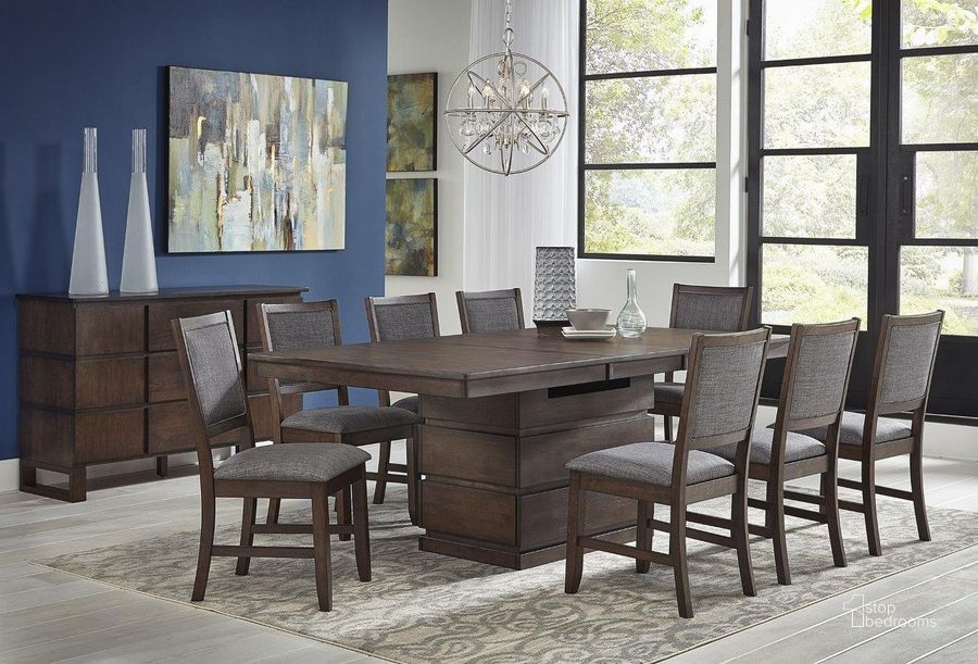 The appearance of Brynner Brown Dining Set designed by Luxury Loft in the modern / contemporary interior design. This brown piece of furniture  was selected by 1StopBedrooms from Brynner Collection to add a touch of cosiness and style into your home. Sku: CHSFB630B;CHSFB630T;CHSFB2692. Table Base Style: Pedestal. Product Type: Dining Room Set. Table Top Shape: Rectangular. Material: Rubberwood. Size: 42". Image1