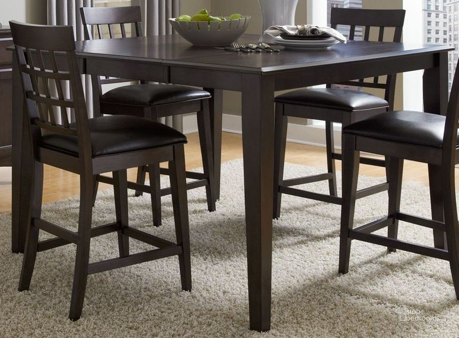 The appearance of Bristol Point 54" Warm Grey Brown Extendable Square Gathering Height Dining Table designed by A-America in the transitional interior design. This brown piece of furniture  was selected by 1StopBedrooms from Bristol Point Collection to add a touch of cosiness and style into your home. Sku: BTLWG6750. Table Base Style: Legs. Table Top Shape: Square. Product Type: Dining Table. Material: Rubberwood. Image1