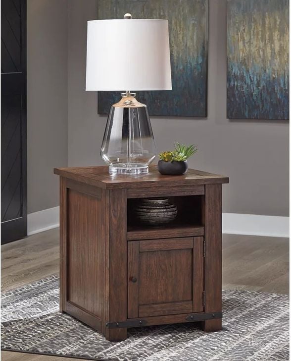 The appearance of Budmore Brown Rectangular End Table designed by Signature Design by Ashley in the transitional interior design. This brown piece of furniture  was selected by 1StopBedrooms from Budmore Collection to add a touch of cosiness and style into your home. Sku: T372-3. Material: Wood. Product Type: End Table. Image1