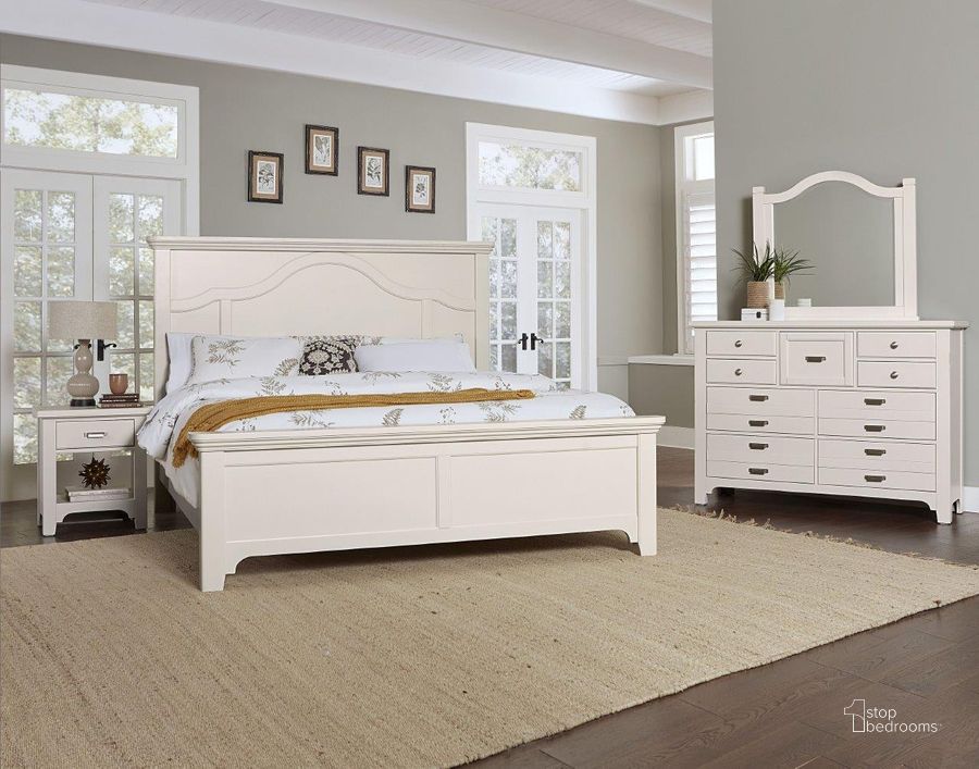 The appearance of Bungalow Lattice Mantel Panel Bedroom Set designed by Vaughan Bassett in the transitional interior design. This white piece of furniture  was selected by 1StopBedrooms from Bungalow Collection to add a touch of cosiness and style into your home. Sku: 744-559;744-955;744-922;744-226. Bed Type: Panel Bed. Product Type: Panel Bed. Bed Size: Queen. Image1
